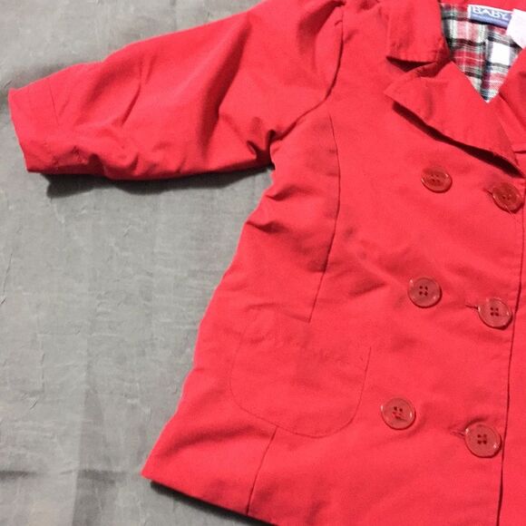 Baby Girl Red Trench Style Jacket 24 Months Flannel Lined Spring Summer - Picture 3 of 11
